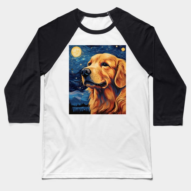 Golden Retriever Painted in Starry Night Style Baseball T-Shirt by NatashaCuteShop